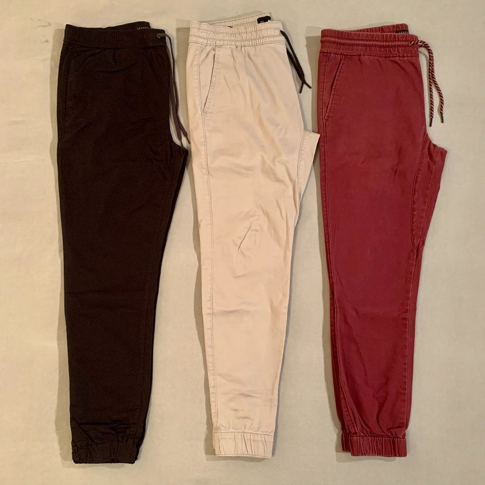(3) Hollister Aeropostale Twill Jogger Pants Black Gray Burgundy Maroon